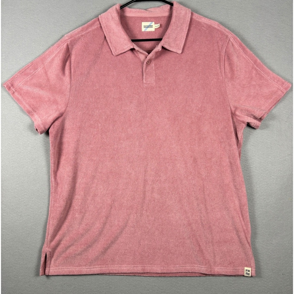 Fair Harbor The Dunewood Terry Polo Shirt XL Rose Pink Cotton Blend